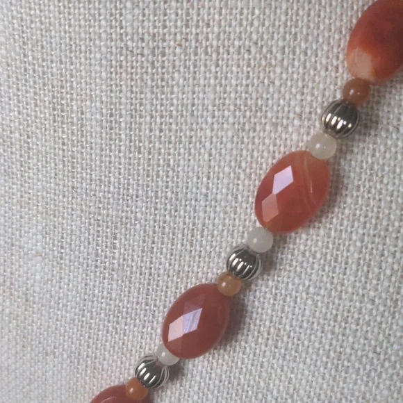 New Orange & Cream Agate Beaded Pendant Necklace, Sterling Silver, Unique, Boxed - Picture 3 of 8